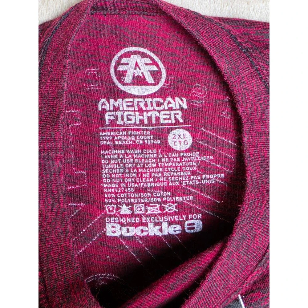 American Fighter Mens 2XL Long Sleeve Tee Burgundy Space Dye Buckle Exclusive
